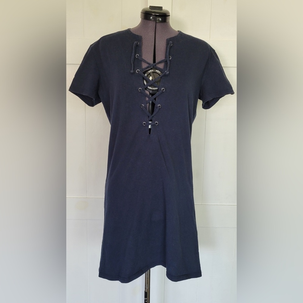 Reformation mini lace up navy dress